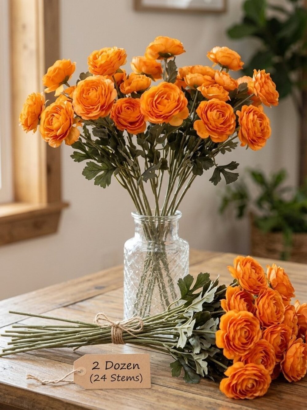 2 Dozen 24" Faux Orange Rose Camellia Floral Sprays Fall Decor
